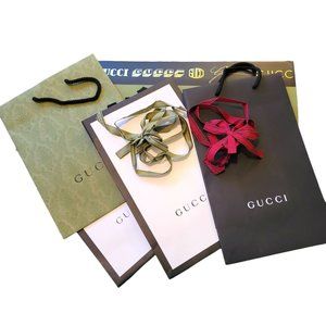 Gucci Shopping Bags Black & White + Gift Ties Set of 7 Reusable Gift Prop VR210